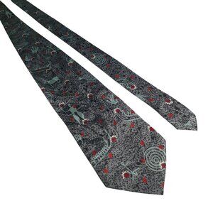 Primordial Design Gray Abstract Cave Painting Necktie Red Accents Mens Novelty